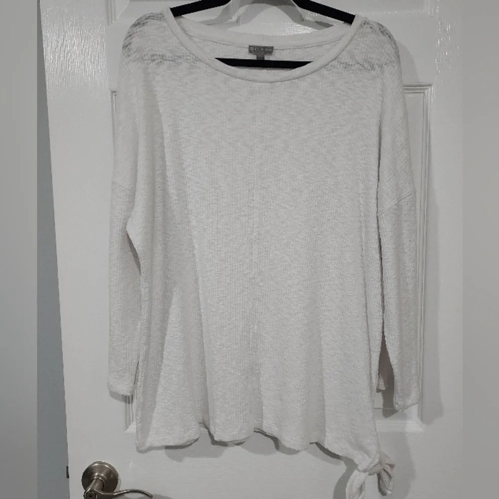 T by Talbots White Semi Sheer Waffle Knit Top with Side Tie in Size XL
